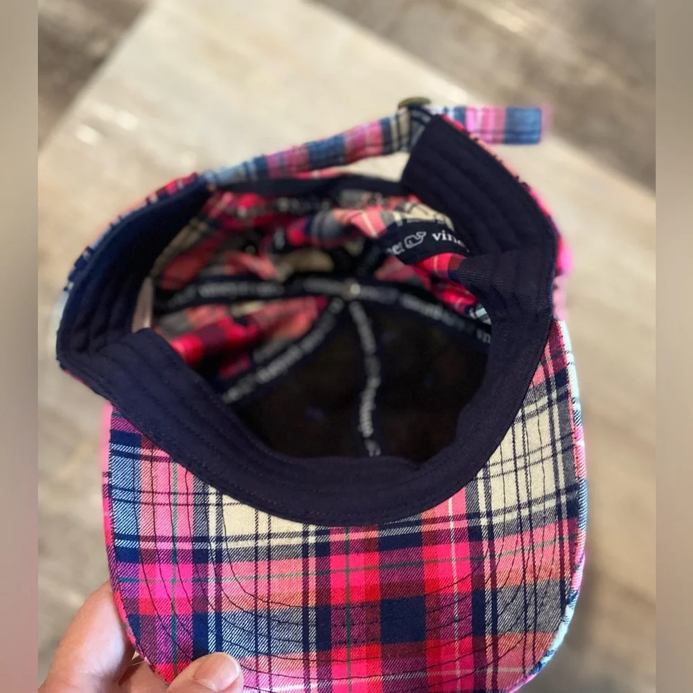 VINEYARD VINES Women's Pink Plaid Flannel Strap Back Cap Whale Logo - Picture 5 of 5